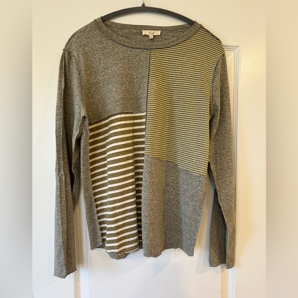 NWT Easel Long Sleeve Striped Patchwork Shirt - Picture 2 of 5